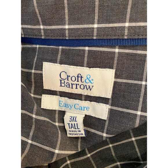 Croft & Barrow Men’s 3X Big &  Tall Gray Long Sleeved Plaid Buttondown Shirt - Picture 8 of 8